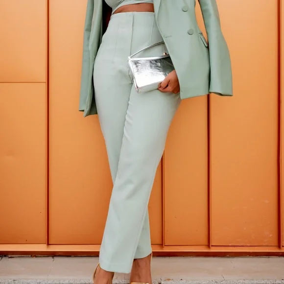 ZARA Light Green High Rise Ankle Pants Size Medium [7901-532-537] Preowned - Picture 3 of 7